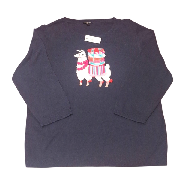 Talbots Sweaters - NWT Womens Talbots Dark Navy Blue Llama-Embellished Crewneck Sweater Sz L